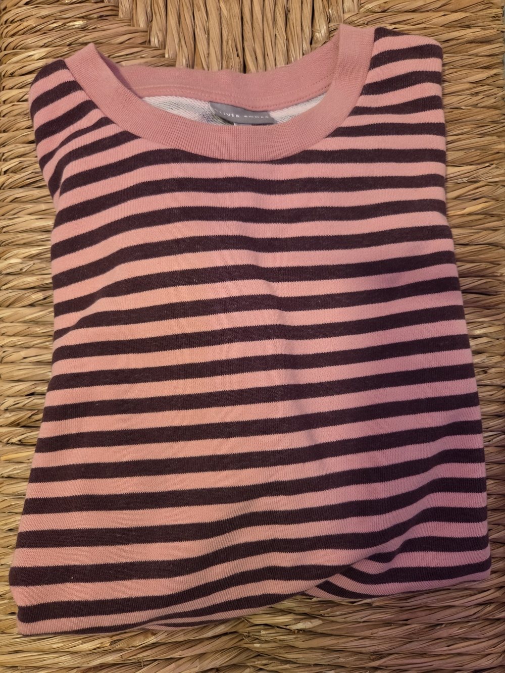 Striped Crewneck Sweatshirt in Pink and Dark Brown